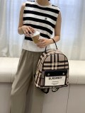 Women's Double logo Classic Striped Decorative Canvas Backpack Schoolbag 8808