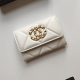 Women's Classic Gold Chain Logo Fliped Leather Wallet white AP1790