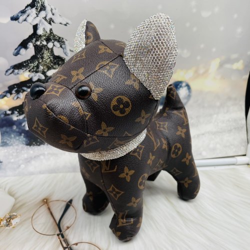 Classic Print Cute Little Dog Doll Added with Ciamond Earrings and Collar