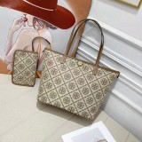 Women's T Monogram Logo Classic Print Zipper Tote Bag Shopping Bag Single Shoulder Handbag