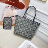 Women's T Monogram Logo Classic Print Zipper Tote Bag Shopping Bag Single Shoulder Handbag