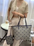 Women's T Monogram Logo Classic Print Zipper Tote Bag Shopping Bag Single Shoulder Handbag