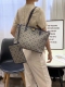 Women's T Monogram Logo Classic Print Zipper Tote Bag Shopping Bag Single Shoulder Handbag