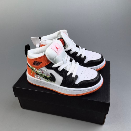 Child Air Jordan 1 Retro High OG Sneakers Shoes Black Orange