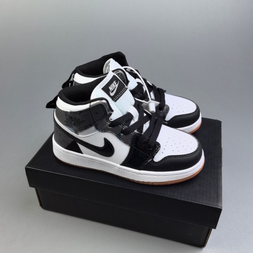 Child Air Jordan 1 Retro High OG Sneakers Shoes Black Whie