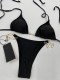 Adult women's split swimsuit bikini Black GU15
