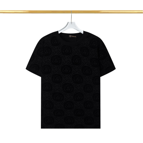 2024 Summer New Unisex Fashion Full Printed Logo Jacquard Double Yarn Flocked Short Sleeve T-Shirt Black T2068#202460