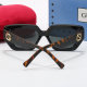 Trendy Patterned Frame Gold Logo Decoration Gradient Lenses Travel Glasses 3837