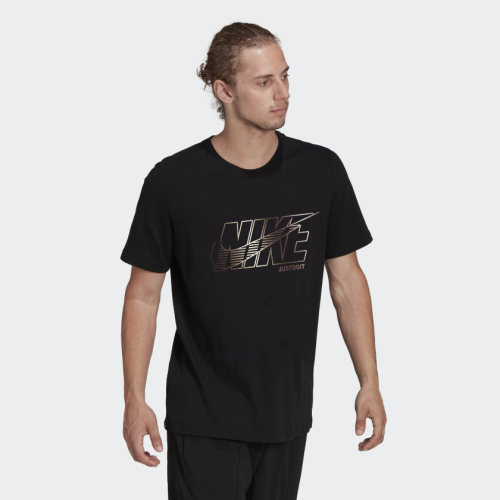 Summer Men's Adult Simple Printed Cotton Casual Short Sleeve T-Shirt Black FD-2378