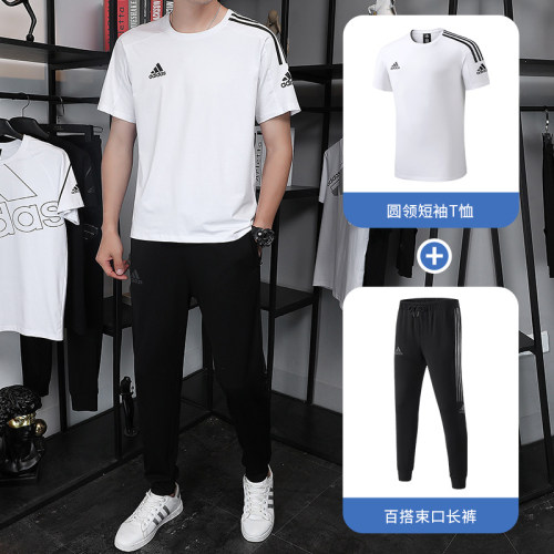 Summer Men's Adult Simple Hundred Printed Logo Sports Suit White Black S-5858