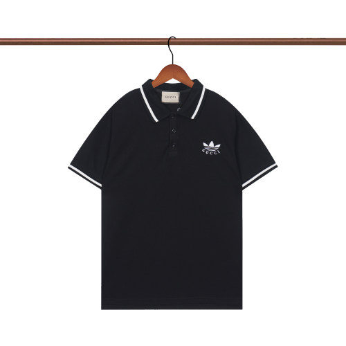 Summer Men's Simple Embroidered Logo Casual Short Sleeve Polo Shirt Black P106