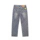 Men's Full Printed Logo Cotton Jeans Washed Blue