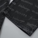 Men's New Letter Logo Full Print Jeans Washed Black
