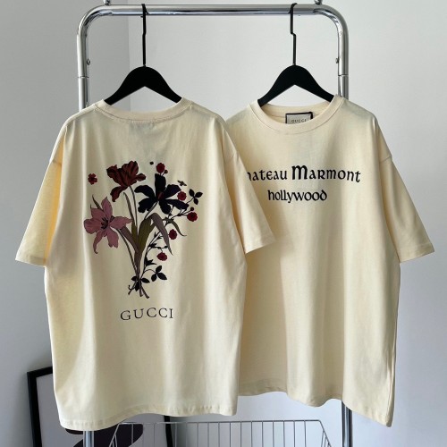 Summer Adult Bouquet Printed Cotton Casual Short Sleeve T Shirt Beige