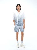 Summer Men's Full Printed Logo Short Sleeve Shirt Shorts Set Blue White