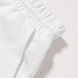 Summer Men's Full Printed Logo Short Sleeve Shirt Shorts Set Green White