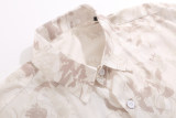 Summer Men's Fashion Printed Short Sleeve Shirt Shorts Set Beige