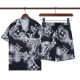 Summer Men's Fashion LOGO Printed Short Sleeve Shirt Shorts Set Black White