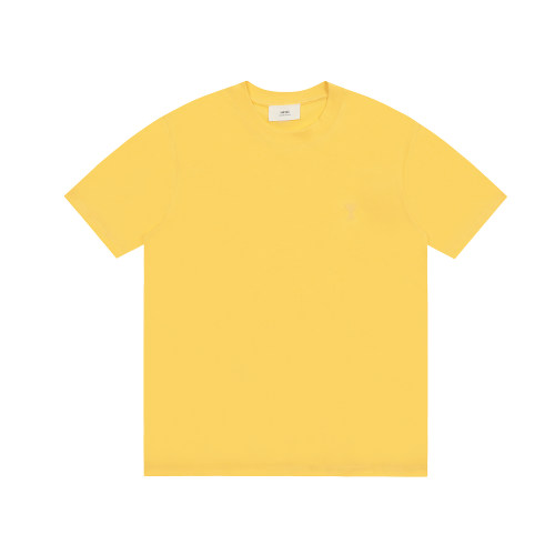 Summer Adult Simple Versatile Embroidered Logo Cotton Short Sleeve T-Shirt Yellow 3122#