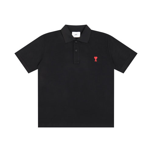 Summer Adult Simple Versatile Thickened Small Heart Embroidered Cotton Short Sleeve Polo Shirt Black 118