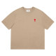 Summer Adult Simple Versatile Embroidered Logo Cotton Short Sleeve T-Shirt Khaki 3122#
