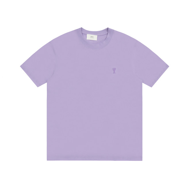 Summer Adult Simple Versatile Embroidered Logo Cotton Short Sleeve T-Shirt Purple 3122#