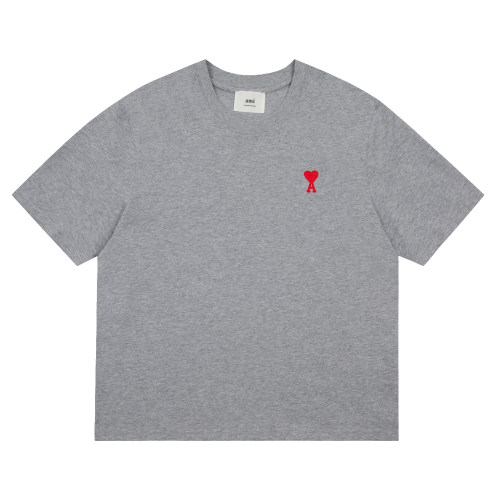 Summer Adult Simple Versatile Embroidered Logo Cotton Short Sleeve T-Shirt Gray 3122#