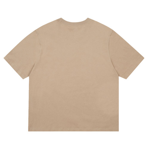 Summer Adult Simple Versatile Embroidered Logo Cotton Short Sleeve T-Shirt Khaki 3122#