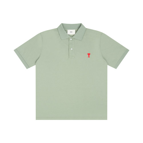 Summer Adult Simple Versatile Thickened Small Heart Embroidered Cotton Short Sleeve Polo Shirt Light Green 118
