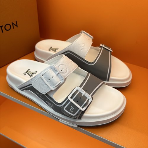 Summer Men's Adult Trainer Fashion Double Buckle Thick Bottom Sandals Gray White