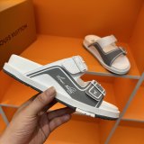 Summer Men's Adult Trainer Fashion Double Buckle Thick Bottom Sandals Gray White
