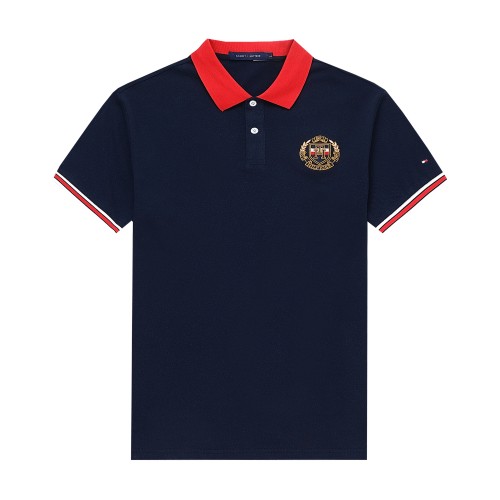Summer Men's Adult Simple Embroidered Logo Versatile Casual Short Sleeve Polo Shirt Dark Blue 989