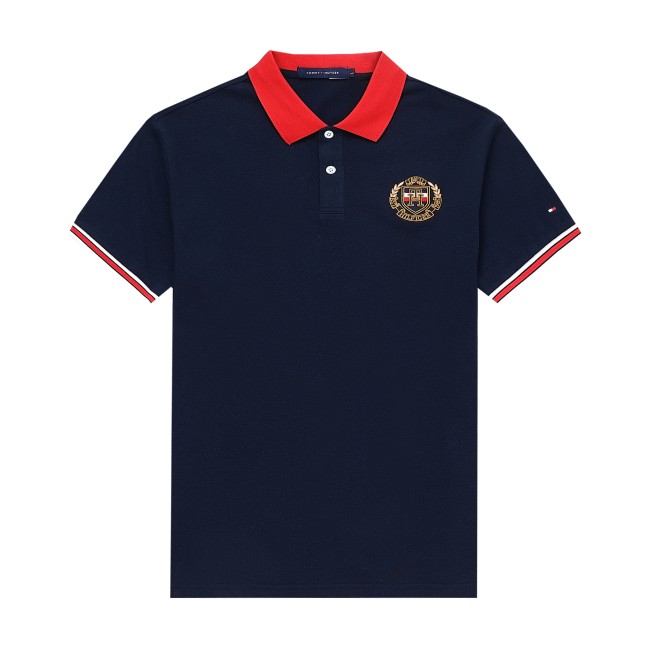 Summer Men's Adult Simple Embroidered Logo Versatile Casual Short Sleeve Polo Shirt Dark Blue 989