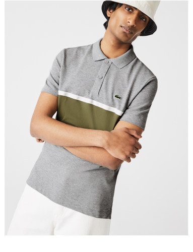 Summer Men's Adult Fashion Two Color Splicing Casual Short Sleeve Polo Shirt Gray Green 22327#