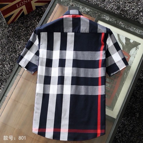 Summer Men's Adult Fashion Striped Short Sleeve Shirt with Pocket Sapphire Blue