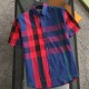 Summer Men's Adult Fashion Stripe Embroidered LOGO Short Sleeve Shirt Blue Red