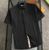 Summer Men's Adult Simple Hundred Embroidered LOGO Cotton Short Sleeve Shirt Black