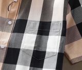 Summer Men's Adult Fashion Striped Short Sleeve Shirt with Pocket Khaki