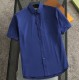 Summer Men's Adult Simple Hundred Embroidered LOGO Cotton Short Sleeve Shirt Navy Blue
