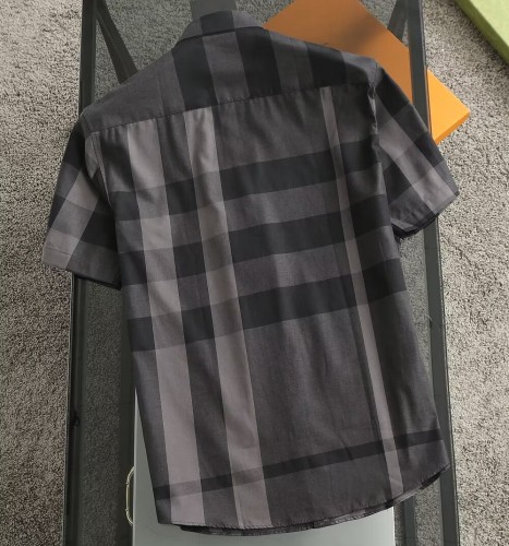 Summer Men's Adult Fashion Stripe Embroidered LOGO Short Sleeve Shirt Dark Gray