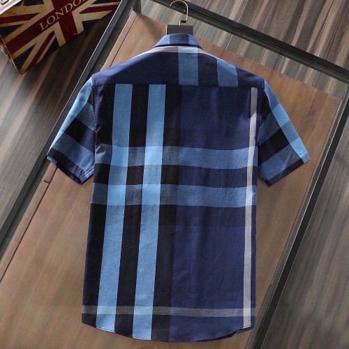 Summer Men's Adult Fashion Striped Short Sleeve Shirt with Pocket Blue