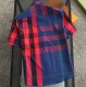 Summer Men's Adult Fashion Stripe Embroidered LOGO Short Sleeve Shirt Blue Red