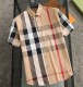 Summer Men's Adult Fashion Stripe Embroidered LOGO Short Sleeve Shirt Khaki