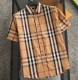 Summer Men's Adult Fashion Striped Short Sleeve Shirt with Pocket Light Brown