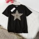 Men's Summer Star Print Logo Cotton Casual Short Sleeve T Shirt Black