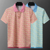 Men's Summer New Fashion Full Print Logo Short Sleeve Polo Shirt Blue KK-30011