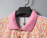 Men's Summer New Fashion Full Print Logo Short Sleeve Polo Shirt Pink Orange KK-30011