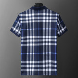 Men's Summer New Classic Plaid Casual Short Sleeve Polo Shirt Blue KK-30009