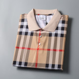 Men's Summer New Classic Plaid Casual Short Sleeve Polo Shirt Apricot KK-30009
