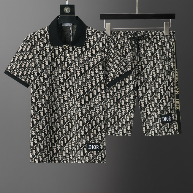 2024 Men's Spring/Summer New Classic Jacquard Short Sleeve Polo Suit Black KK-6519